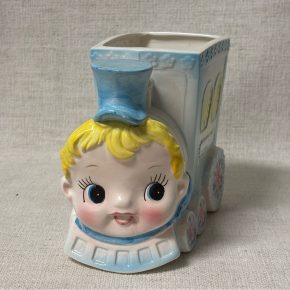 Vintage Boy Train Planter Made in Japan Collectible Home decor Baby Room Decor - Picture 2 of 7